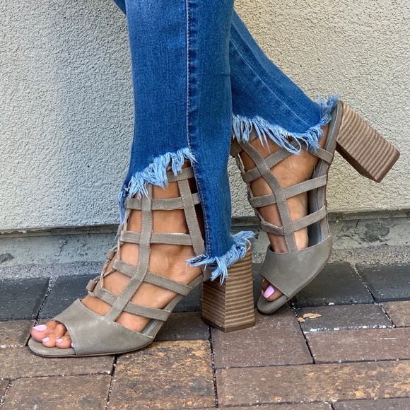 Olive Ultra Chic Caged Lace Up Block Heel Sandal - Picture 6 of 8